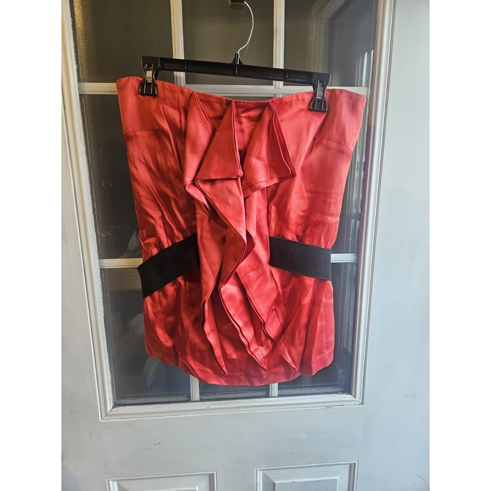 Reiss Red Strapless Tube Top Blouse Ruffle Corset Back Womens Size 8 Rare